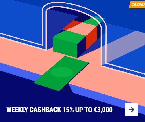 Weekly Cashback 15% up to €3,000